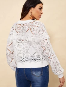 Mulvari Random Pattern Guipure Lace Jacket - White - View 2