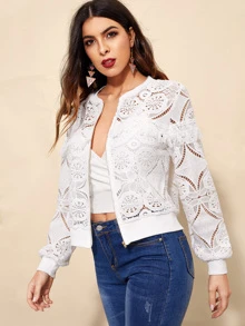 Mulvari Random Pattern Guipure Lace Jacket - White - View 3