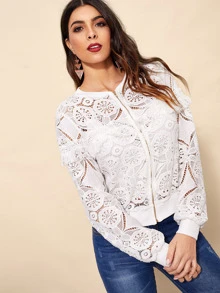 Mulvari Random Pattern Guipure Lace Jacket - White - View 4