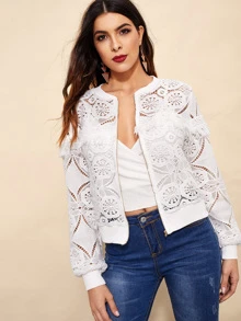 Mulvari Random Pattern Guipure Lace Jacket - White - View 1