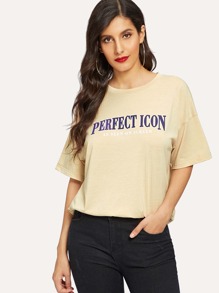 Letter Print Drop Shoulder Tee