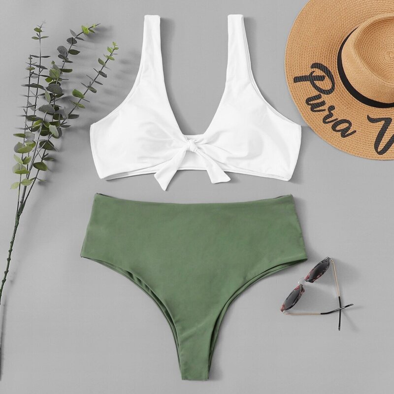 

Plus Two Tone High Waist Bikini Set, Multicolor