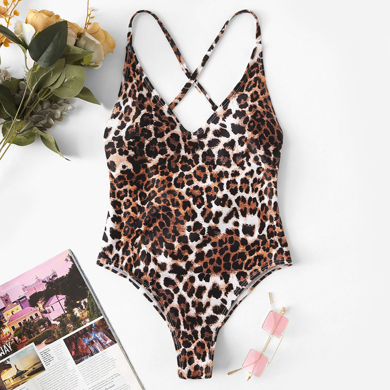 

Criss Cross Low Back Random Leopard One Piece Swim, Multicolor