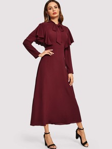 Ruffle Embellished Tie Neck Dress