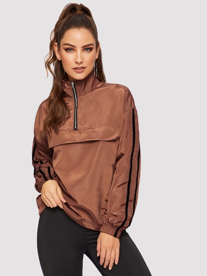 Striped Sleeve Half Placket Windbreaker Jacket pictures