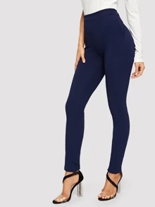 SHEIN Essnce Pocket Side Solid Textured Trousers - Navy Blue - View 1