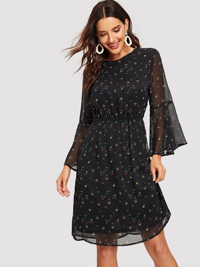 Exaggerate Bell Sleeve 2 In 1 Floral Dress pictures