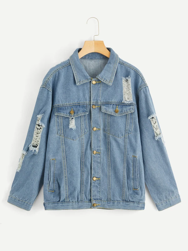 bleach wash ripped denim jacket