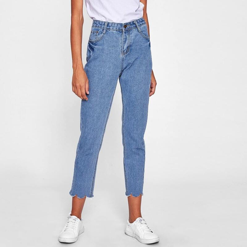 

Ripped Hem Skinny Jeans, Blue