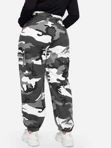 SHEIN Plus Pocket Side Camo Tapered Trousers - Multicolor - View 2