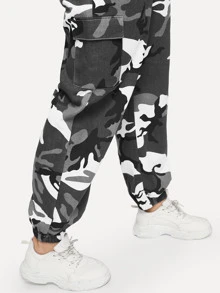SHEIN Plus Pocket Side Camo Tapered Trousers - Multicolor - View 4