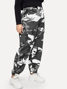 SHEIN Plus Pocket Side Camo Tapered Trousers - Multicolor - View 5