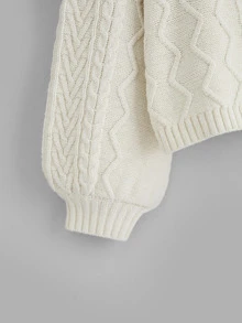 SHEIN LUNE Suéter de cuello enrollado con mangas de farol, tejido de punto para otoño e invierno - Beis - Ver 3