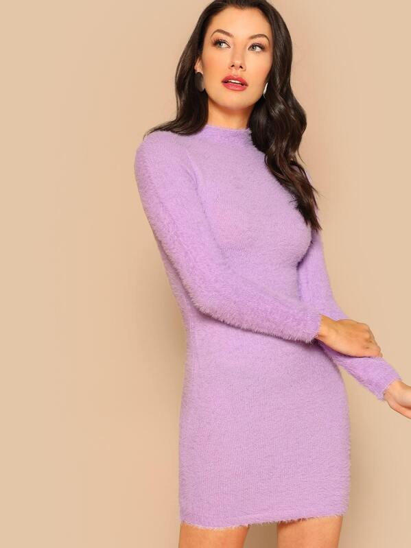 Cheap Purple Long Sleeve Mini Dress