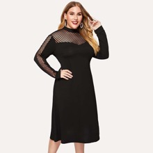 Plus Fishnet Panel Stand Neck Dress