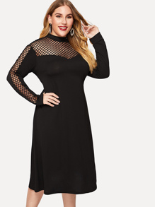 Plus Fishnet Panel Stand Neck Dress