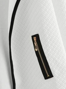 SHEIN Clasi 大碼拼接邊側拉錬開襟衫 - 白色 - 查看 3