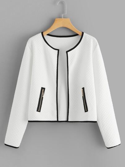 Plus Contrast Trim Zip Side Coat