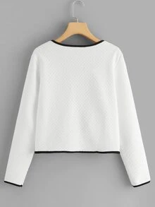 SHEIN Clasi 大碼拼接邊側拉錬開襟衫 - 白色 - 查看 2