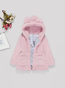 Toddler Girl Solid Faux Fur Teddy Hooded Outerwear