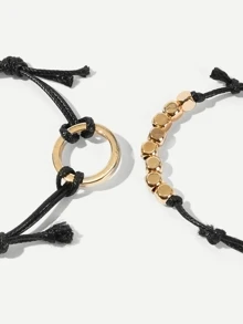 圓形手鐲套裝2個 - 黑色 - 查看 4