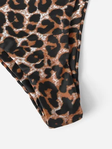 Leopard Bandeau High Waisted Bikini Set Summer Beach - Multicolor - View 5