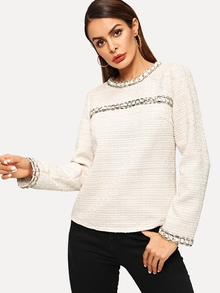 Whipstitch Trim Tweed Top