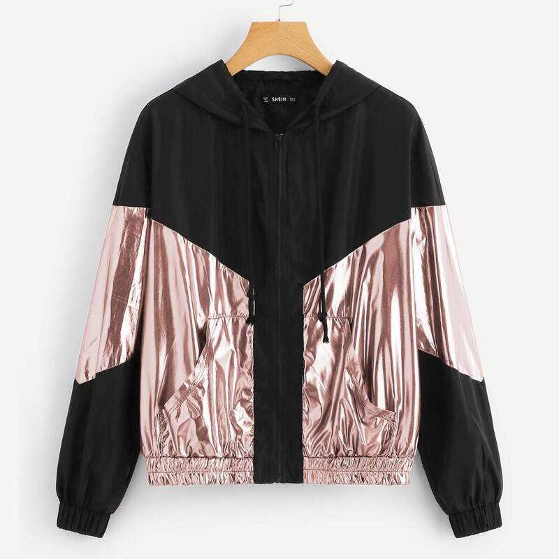 

Pocket Front Metallic Hoodie Jacket, Multicolor