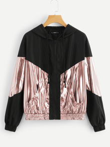 Pocket Front Metallic Hoodie Jacket
