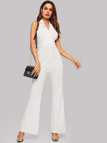 Open Back Flare Leg Halter Blazer Jumpsuit