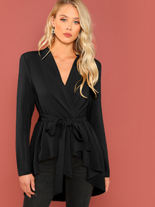 Asymmetrical Hem Belted Coat