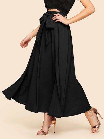 Knot Front Split Solid Skirt pictures