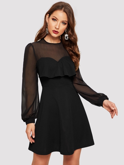 Zip Back Contrast Mesh Sheer Dress pictures