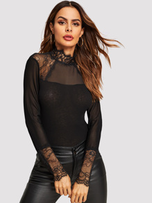 Eyelash Lace Trim Form Fitted Tee