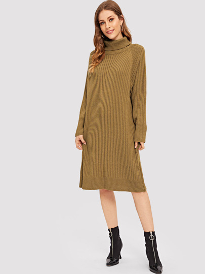 High Neck Solid Ribbed Knit Dress pictures