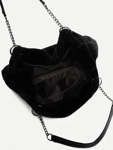 Túi Tote xích lông xù Túi Tote nhung lông cổ điển dành cho nữ Túi đeo vai xích mùa đông Y2K Túi xách tay cỡ lớn mềm mại, hoàn hảo kết hợp với trang phục mùa thu Quần áo nữ mùa thu dành cho nữ, Túi lông mới về dành cho nữ - màu đen - Xem 5