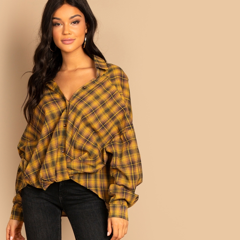 

Plaid High-Low Oversized Shirt, Multicolor