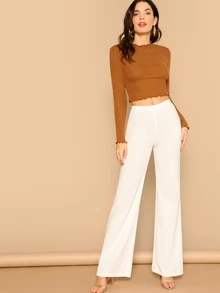 SHEIN Privé Pantalones rectos de cintura alta - Blanco - Ver 5