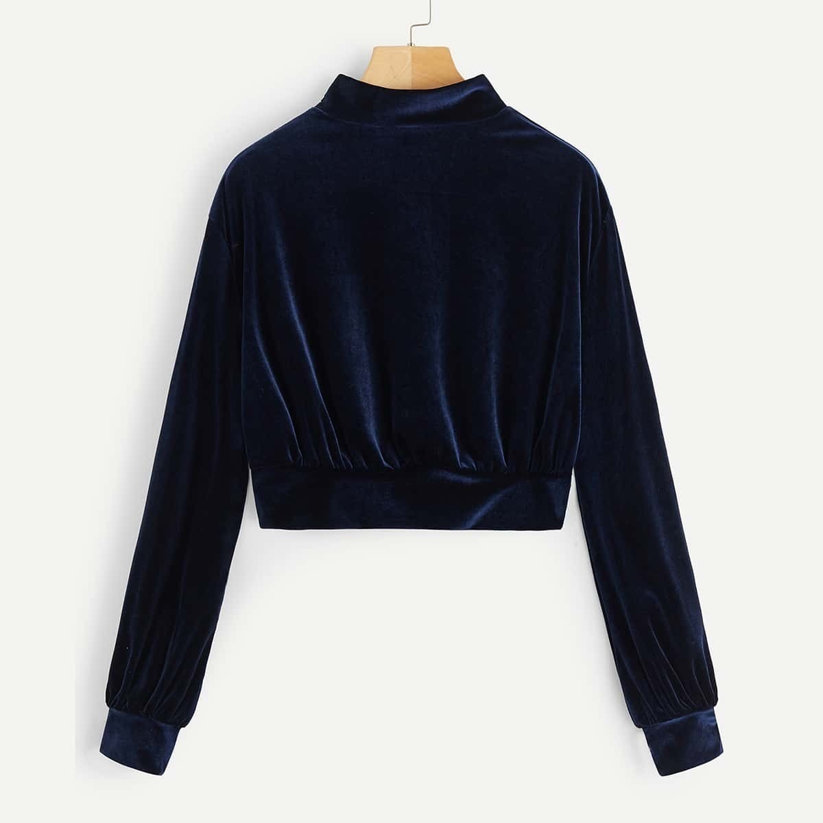

Stand Collar Velvet Sweatshirt, Navy