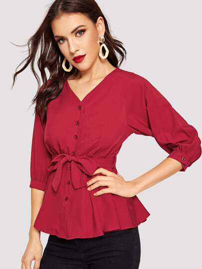 Waist Tie Single Breasted Blouse pictures