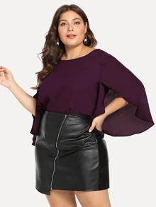 SHEIN LUNE Plus Split Sleeve Top - Purple - View 3