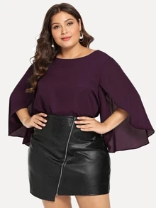 SHEIN LUNE Plus Split Sleeve Top - Purple - View 1