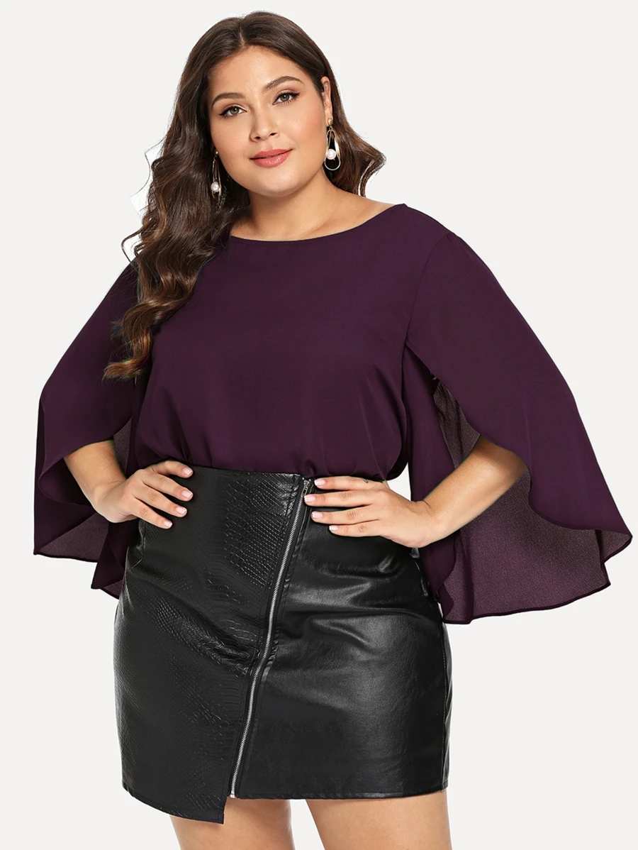 SHEIN LUNE Plus Split Sleeve Top - Purple - View 1