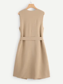 SHEIN Clasi Bow Tie Waist Longline Belted Sleeveless Duster - Khaki - View 2
