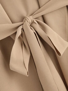 SHEIN Clasi Bow Tie Waist Longline Belted Sleeveless Duster - Khaki - View 3