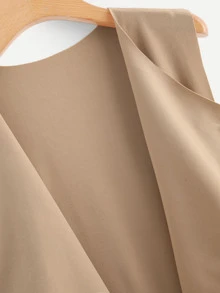 SHEIN Clasi Bow Tie Waist Longline Belted Sleeveless Duster - Khaki - View 4