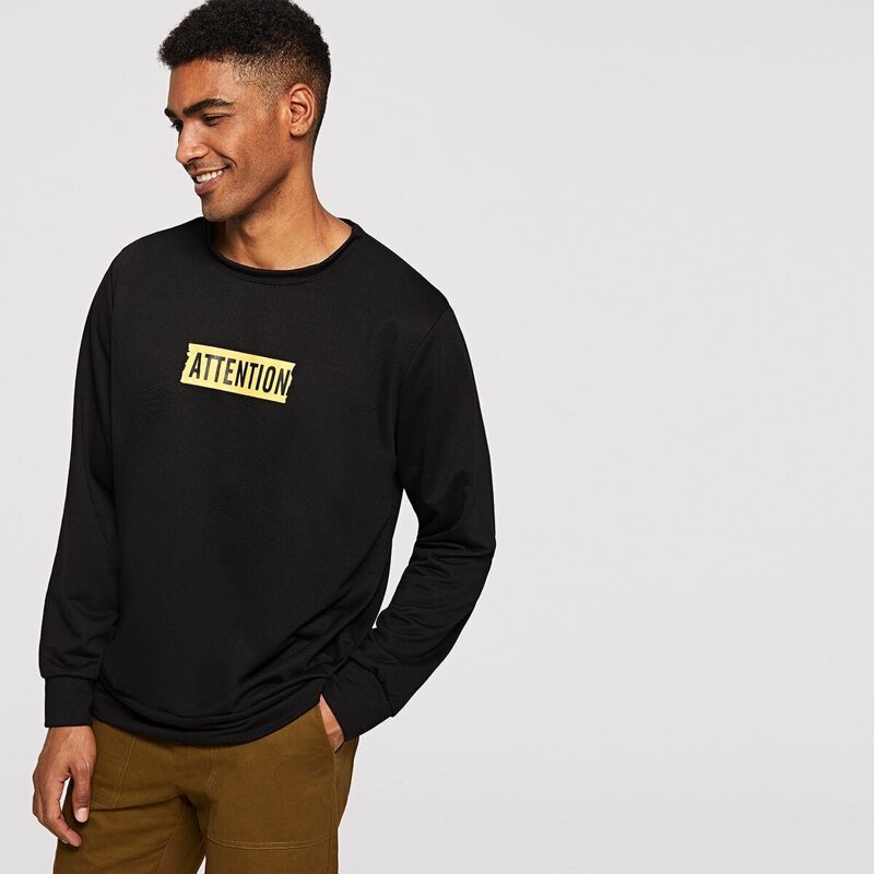 

Guys Crew Neck Letter Print Round Pullover, Black