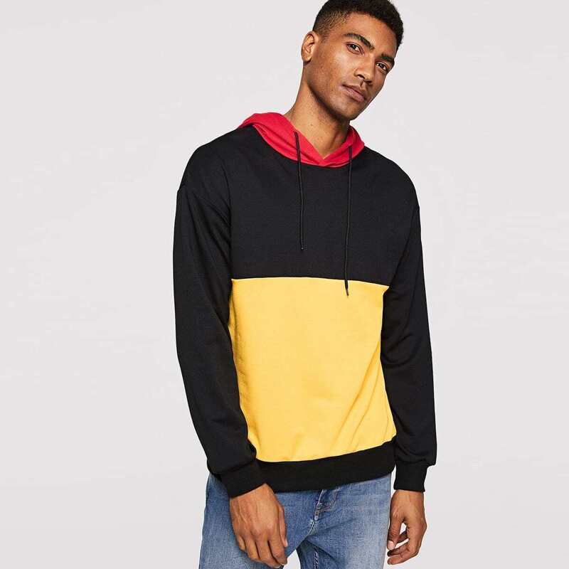 

Guys Cut-and-sew Drawstring Hoodie, Multicolor