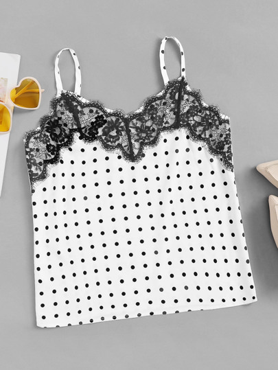 Contrast Lace Polka Dot Cami Top pictures