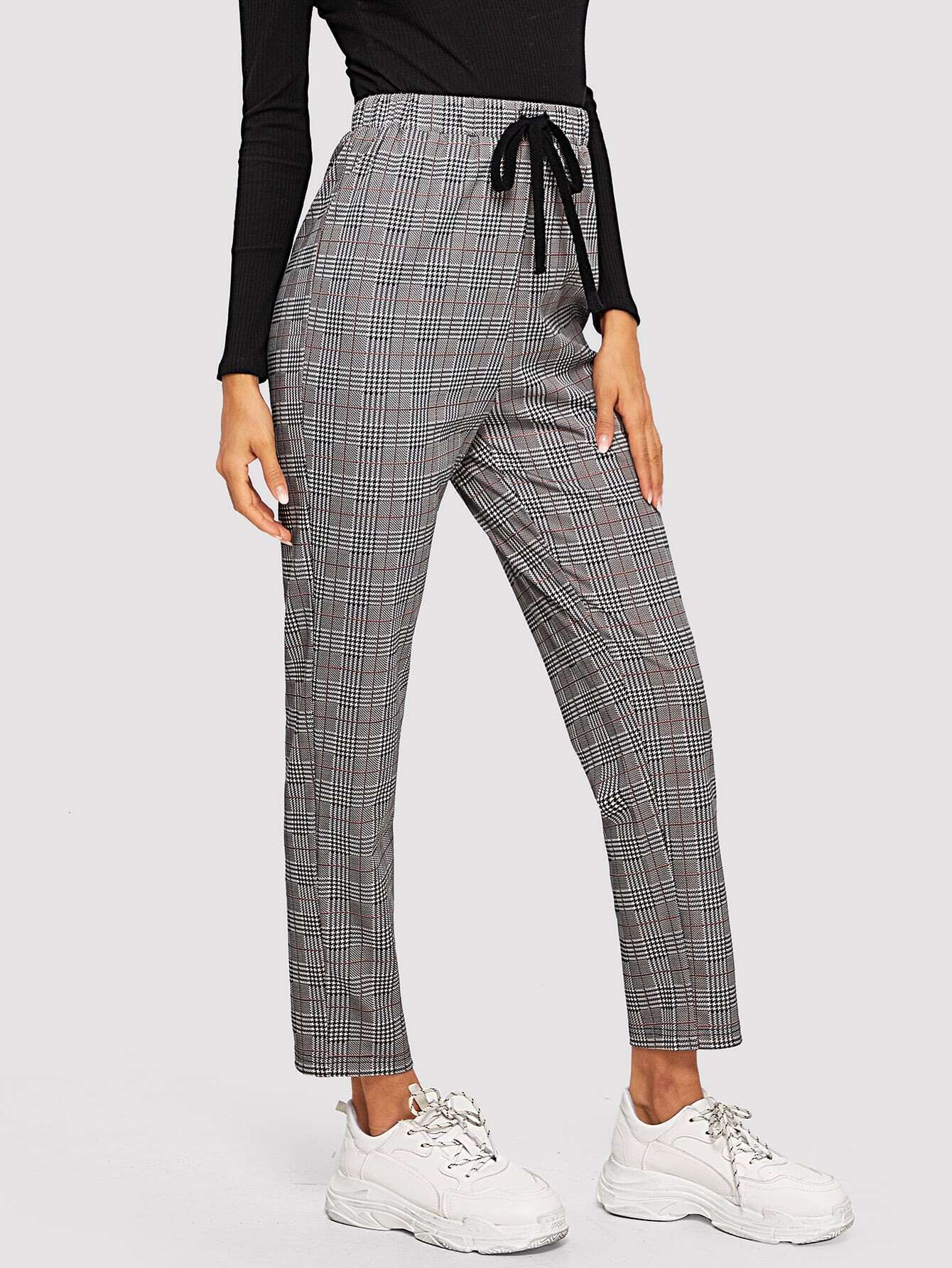 SHEIN Pantalones de cuadros de cintura con cordón | Mode de Mujer | SHEIN  España